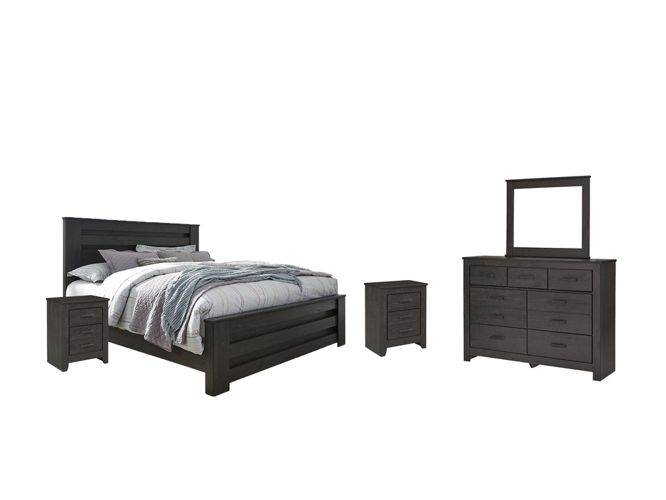 Brinxton King Panel Bed with Mirrored Dresser and 2 Nightstands