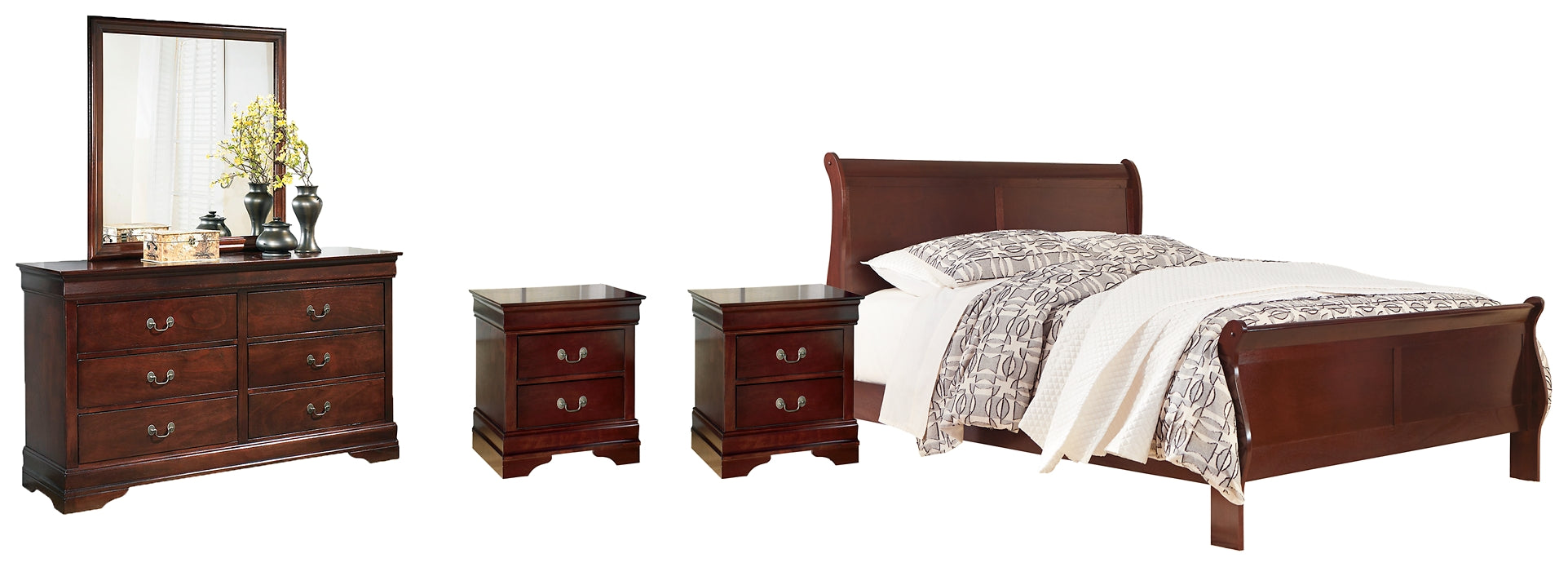 Alisdair King Sleigh Bed with Mirrored Dresser and 2 Nightstands