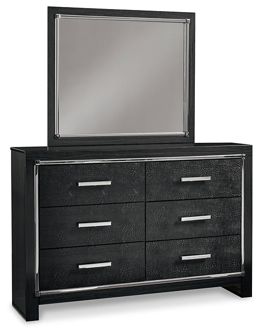 Kaydell King Panel Bed with Storage with Mirrored Dresser