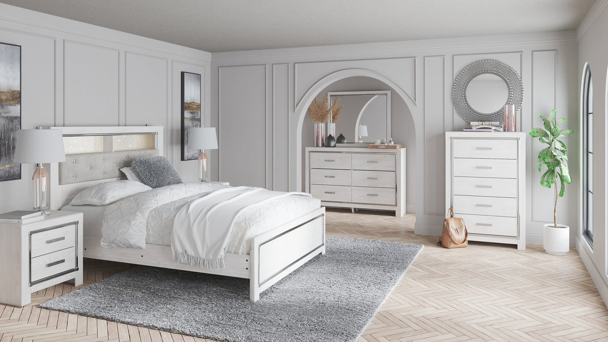 Altyra Queen Bookcase Headboard with Mirrored Dresser and 2 Nightstands