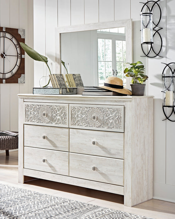 Paxberry Queen Panel Bed with Mirrored Dresser