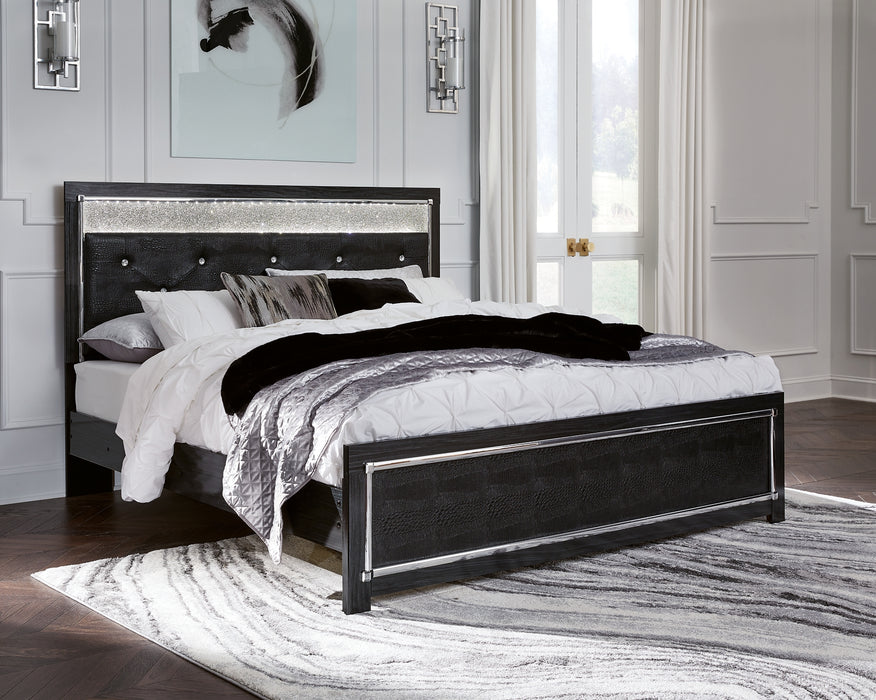 Kaydell King Upholstered Panel Bed with Mirrored Dresser and 2 Nightstands