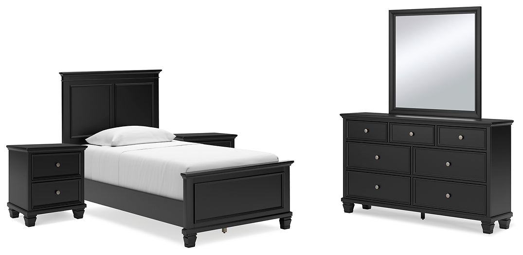 Lanolee Twin Panel Bed with Mirrored Dresser and 2 Nightstands