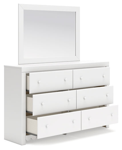 Mollviney Twin Panel Headboard with Mirrored Dresser, Chest and 2 Nightstands